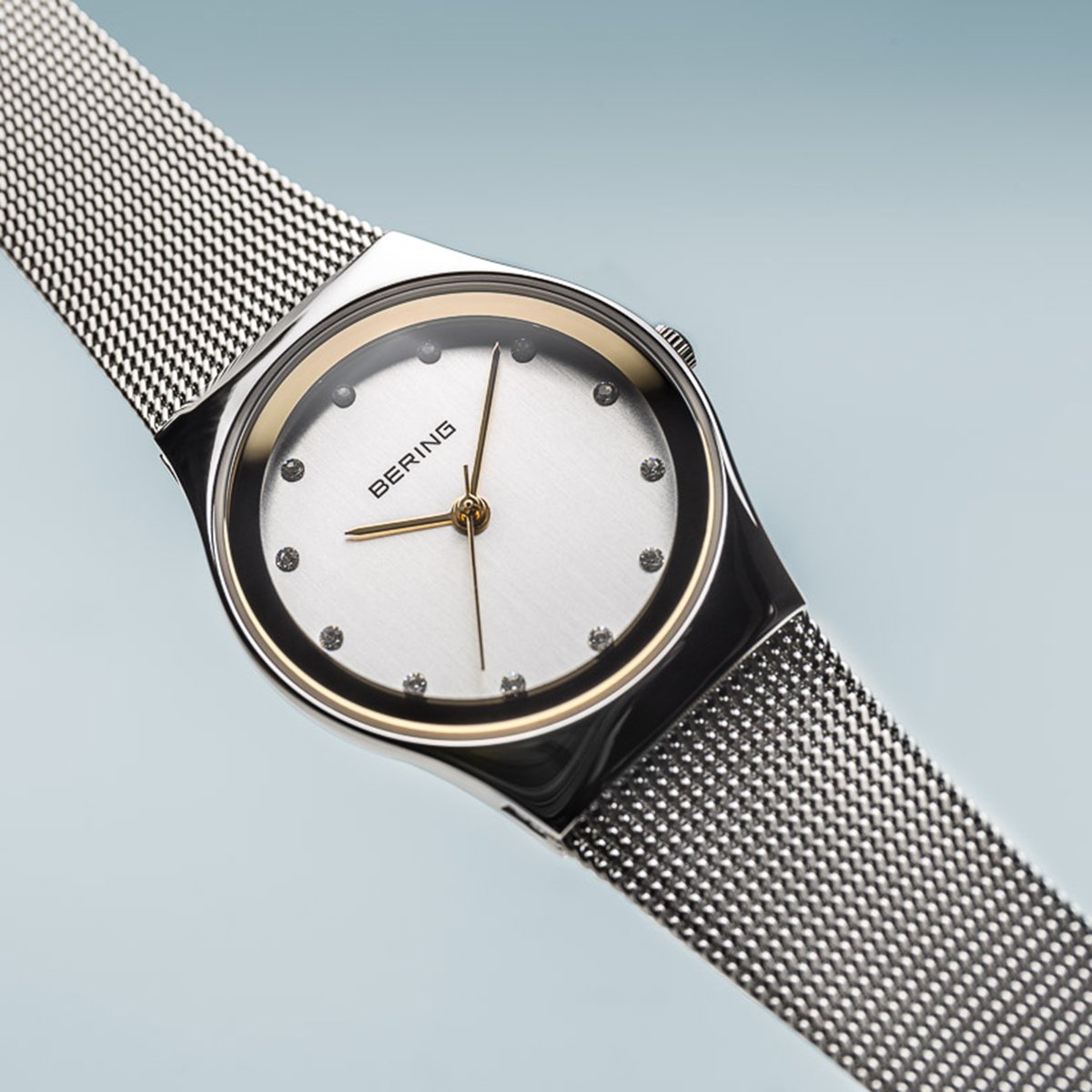 BERING Classic 27mm Polished Silver Milanese Strap Women's Watch 12927-010