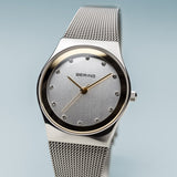 BERING Classic 27mm Polished Silver Milanese Strap Women's Watch 12927-010