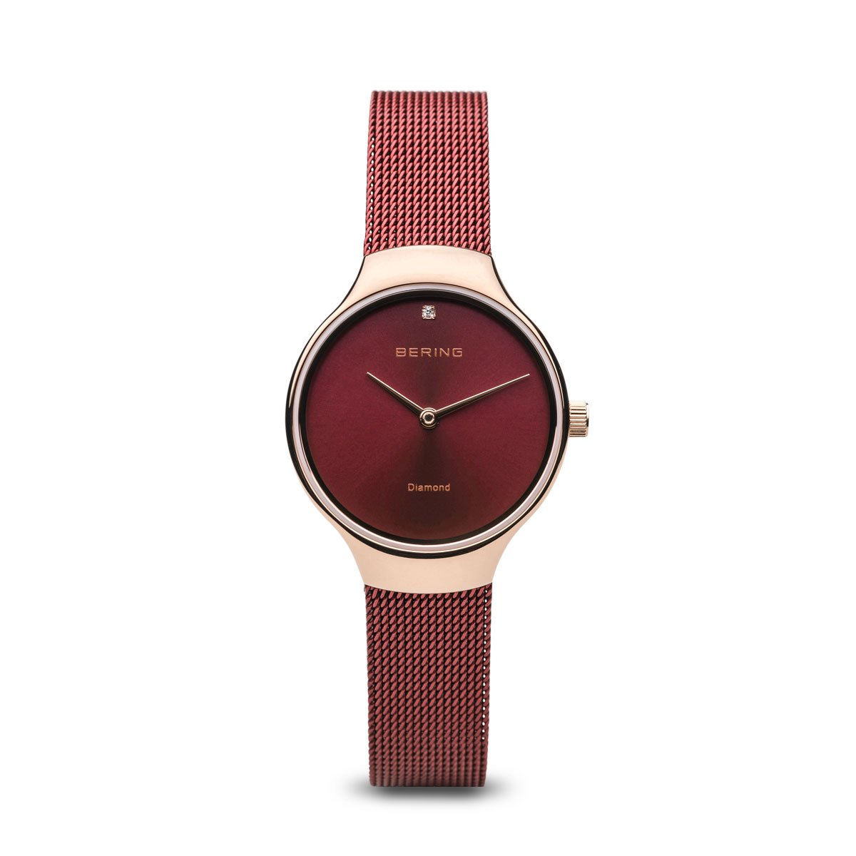 BERING Charity 26mm Polished Rose Gold Milanese Strap Red Women's Watch 13326-Charity