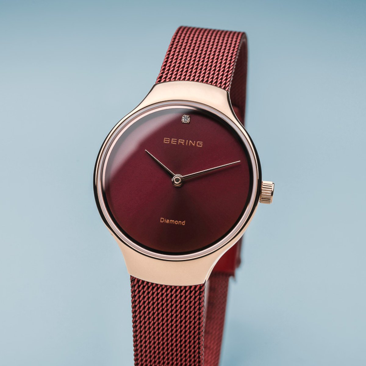 BERING Charity 26mm Polished Rose Gold Milanese Strap Red Women's Watch 13326-Charity