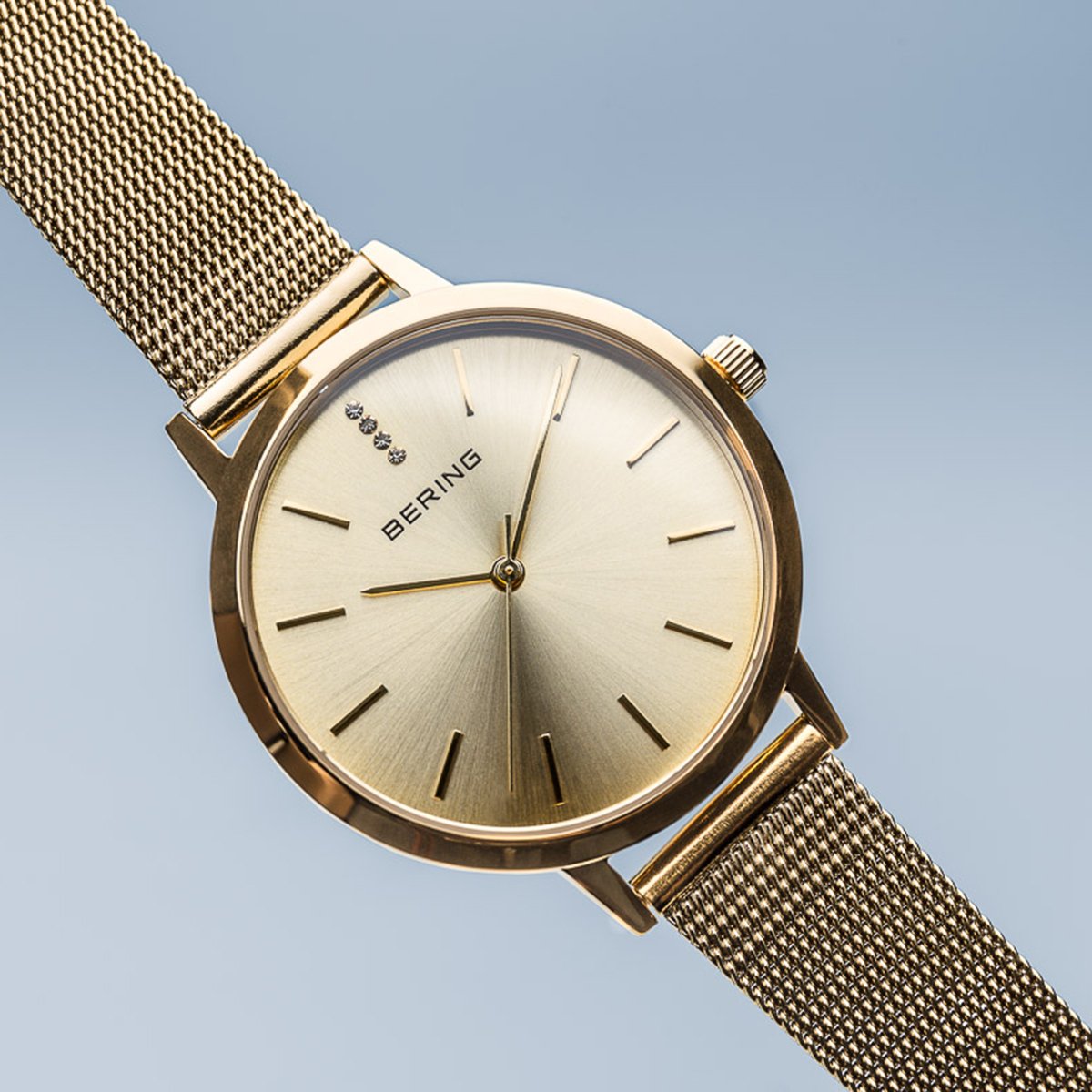 BERING Classic Elegant Polished Gold Mesh Strap Women's Watch 13434-333