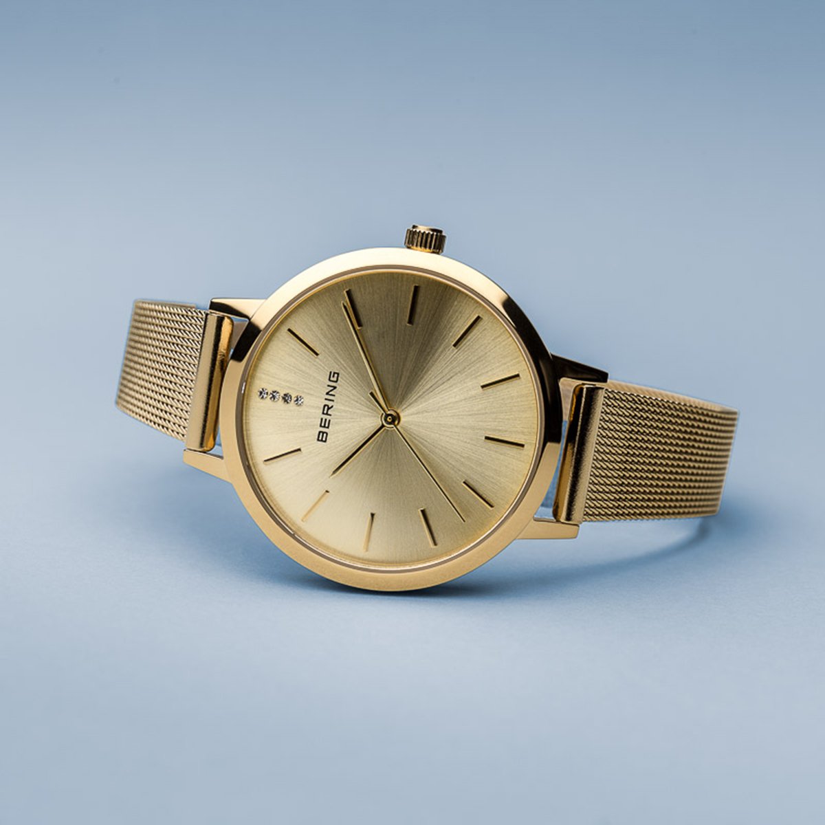 BERING Classic Elegant Polished Gold Mesh Strap Women's Watch 13434-333