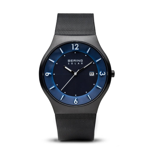 BERING Solar 40mm Brushed Black Case Blue Dial Men's Watch 14440-227