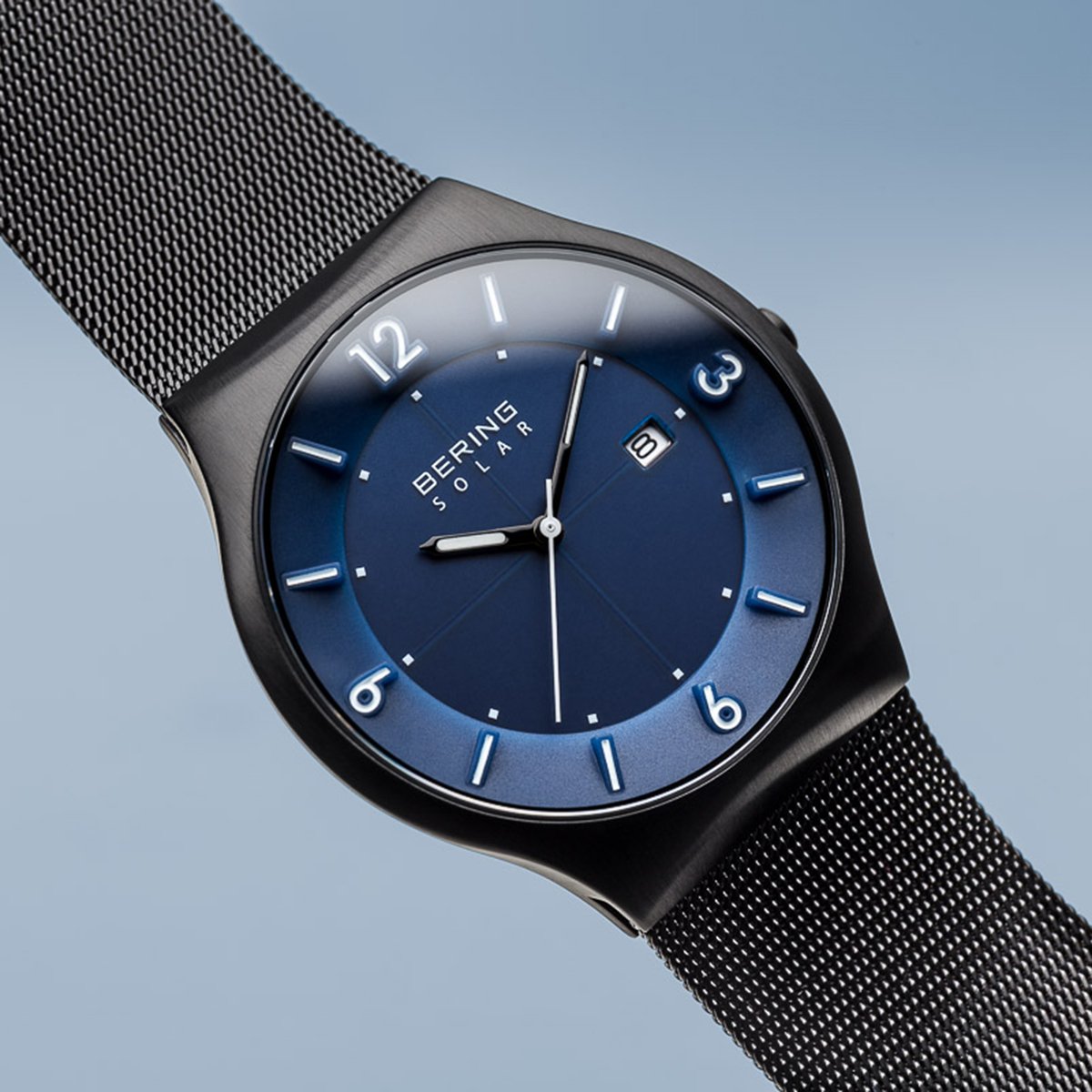 BERING Solar 40mm Brushed Black Case Blue Dial Men's Watch 14440-227