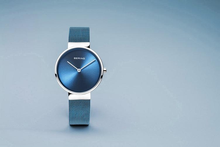 BERING Classic 31mm Polished Silver Milanese Strap Blue Women's Watch 14531-308