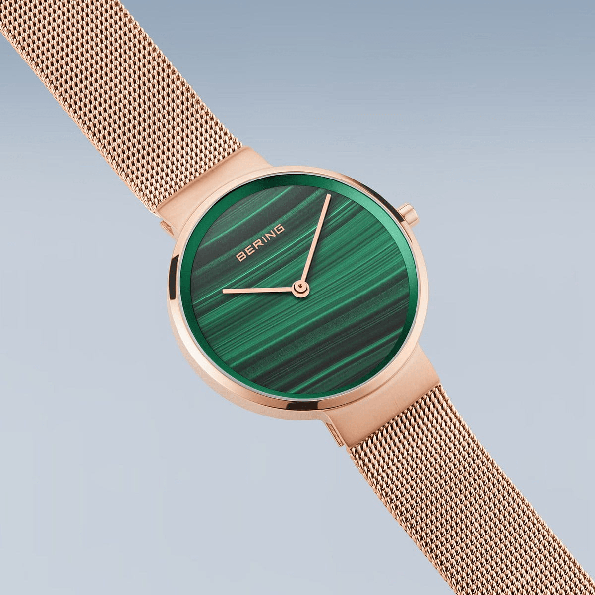 BERING Classic Rose Gold Wavy Green Dial Women's Watch 14531-368