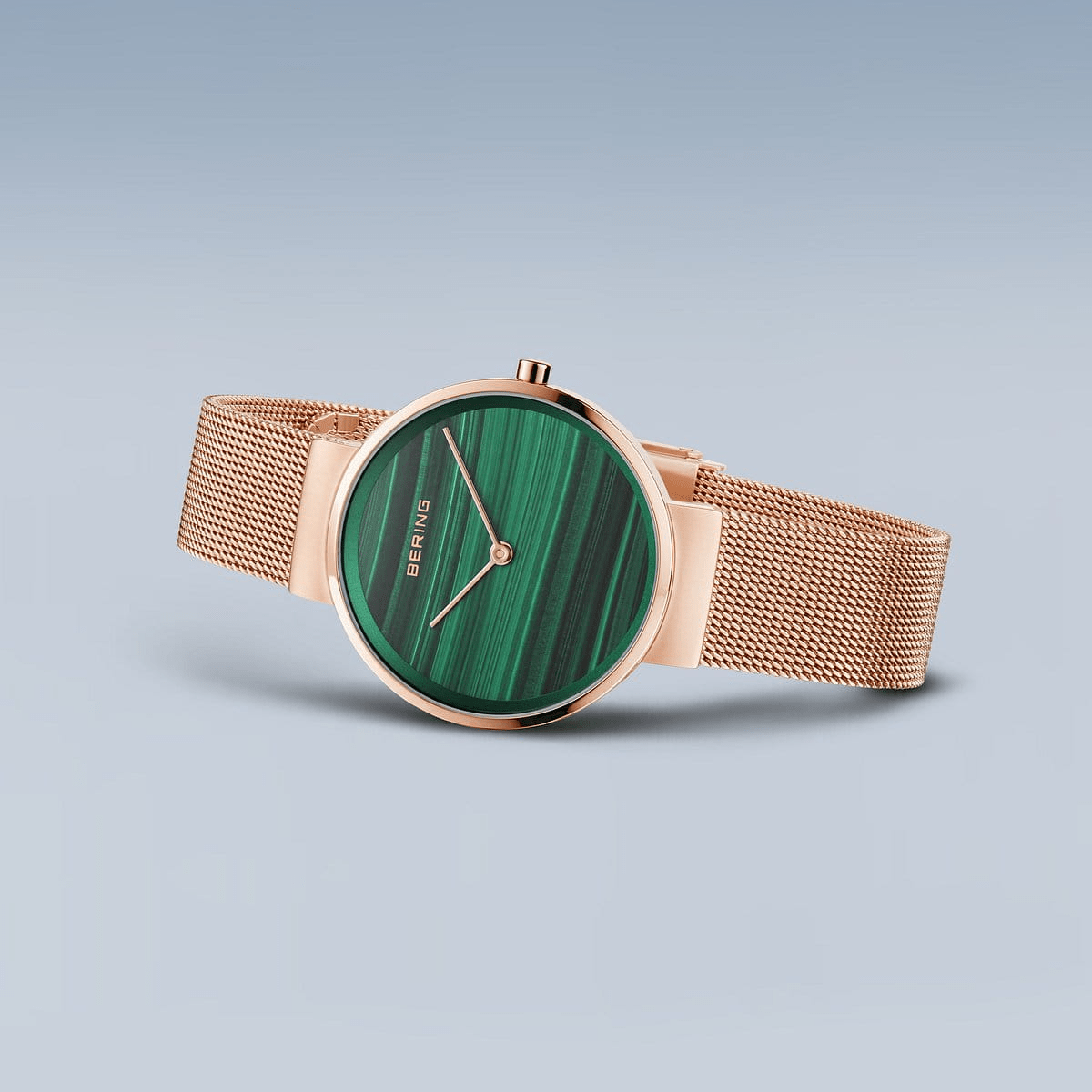 BERING Classic Rose Gold Wavy Green Dial Women's Watch 14531-368