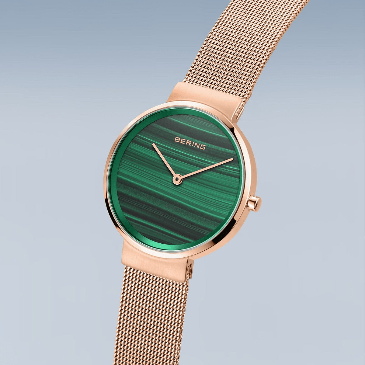 BERING Classic Rose Gold Wavy Green Dial Women's Watch 14531-368