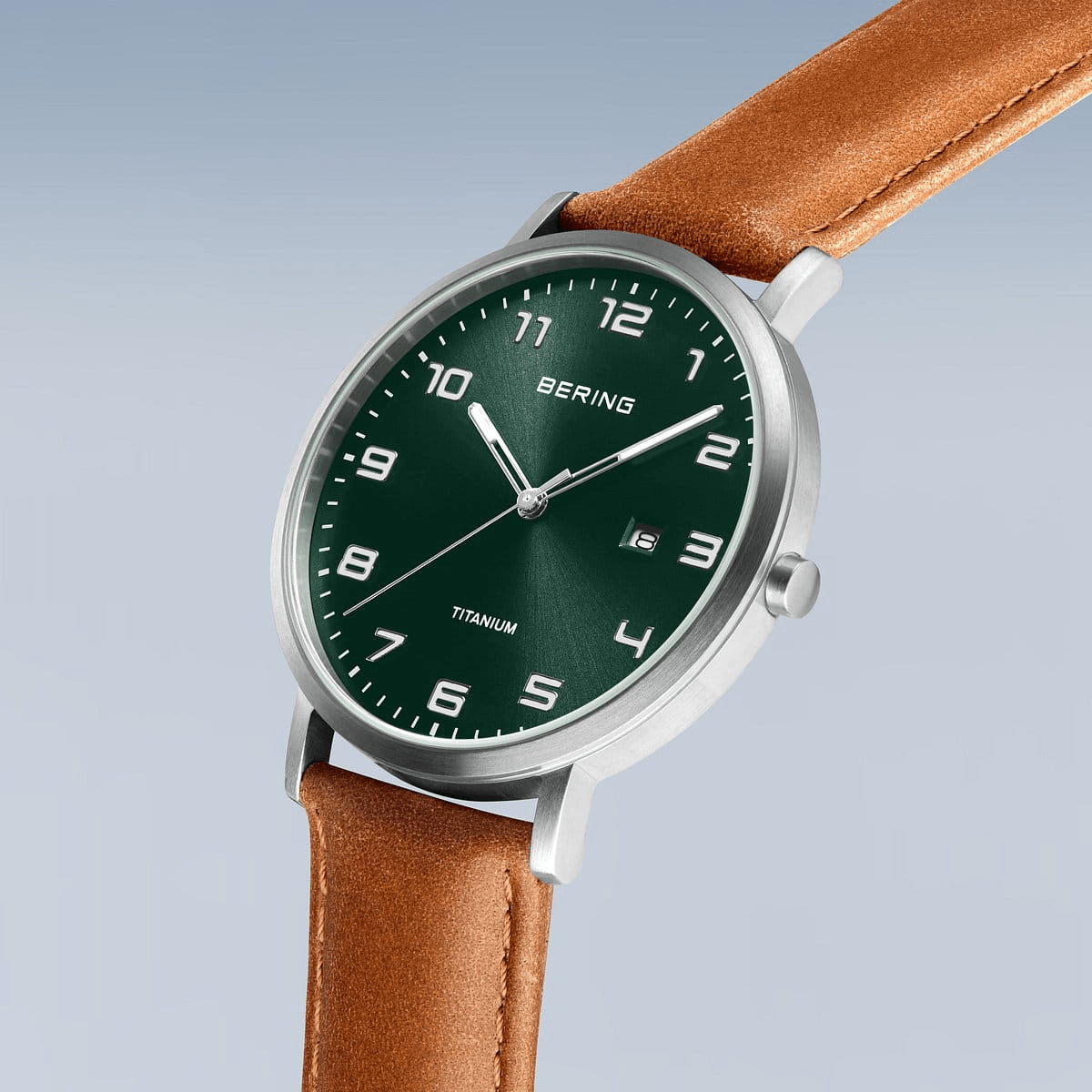 BERING Titanium Brushed Silver 40mm Green Dial Men's Watch 18640-568
