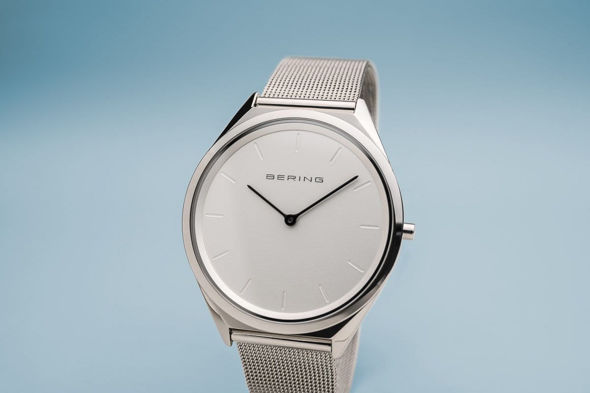 BERING Ultra Slim 39mm Polished Case Silver Mesh Strap Unisex Watch 17039-000