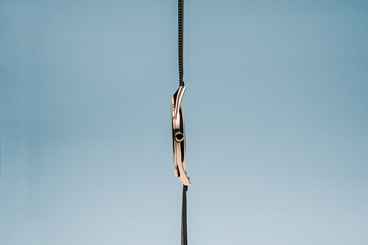 BERING Ultra Slim 31mm Polished Rose Gold Case Black Mesh Strap Women's Watch 17031-166