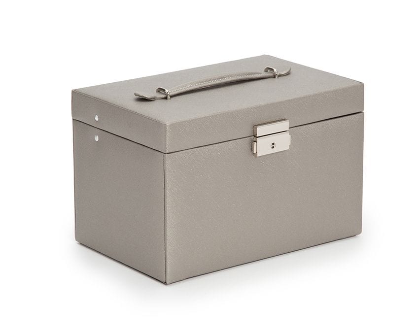 WOLF 280034 Pewter Saffiano Heritage Large Jewelry Box With Travel Case