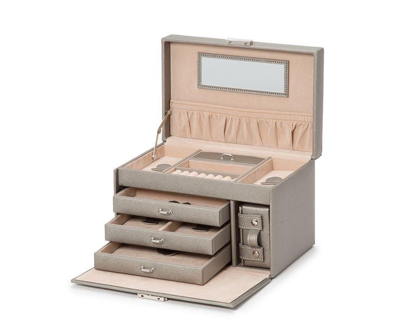 WOLF 280034 Pewter Saffiano Heritage Large Jewelry Box With Travel Case