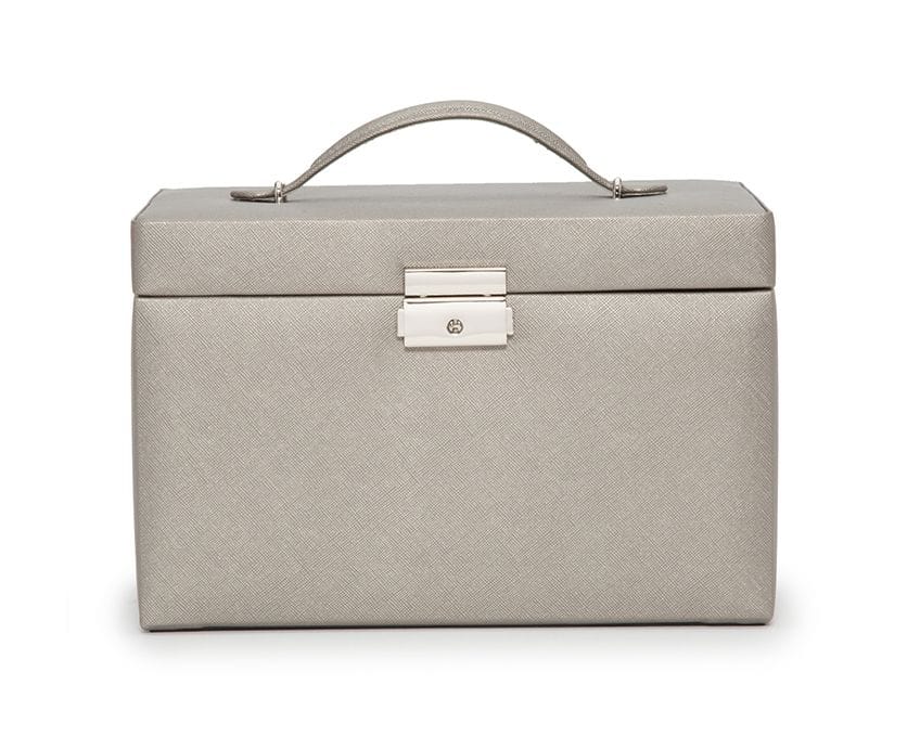 WOLF 280034 Pewter Saffiano Heritage Large Jewelry Box With Travel Case