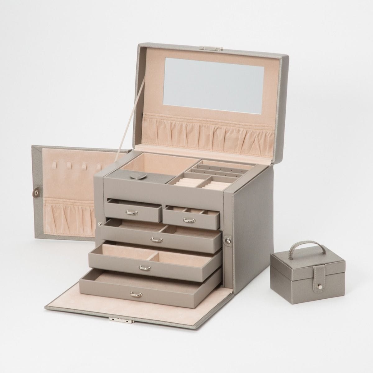 WOLF Heritage Large Jewelry Box With Travel Case Pewter 280134