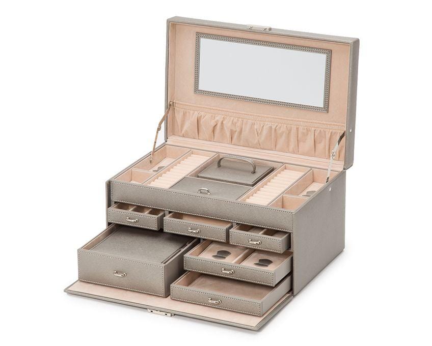 WOLF Heritage Pewter Saffiano Extra Large XL Jewelry Box 280234