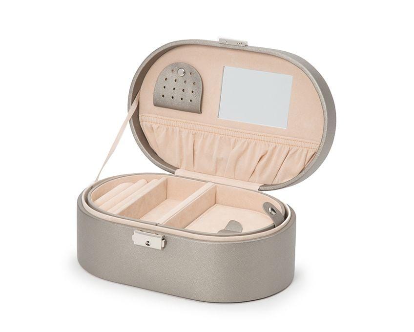 WOLF Heritage Oval Pewter Saffiano Jewelry Box 280534