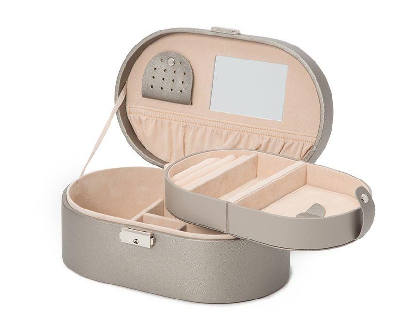 WOLF Heritage Oval Pewter Saffiano Jewelry Box 280534
