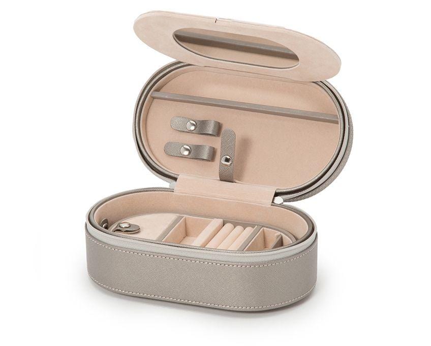 WOLF 280634 Oval Pewter Saffiano Zip Travel Case With Zip Closure