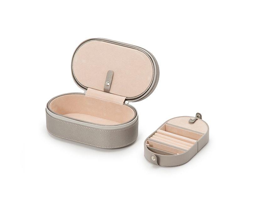WOLF 280634 Oval Pewter Saffiano Zip Travel Case With Zip Closure