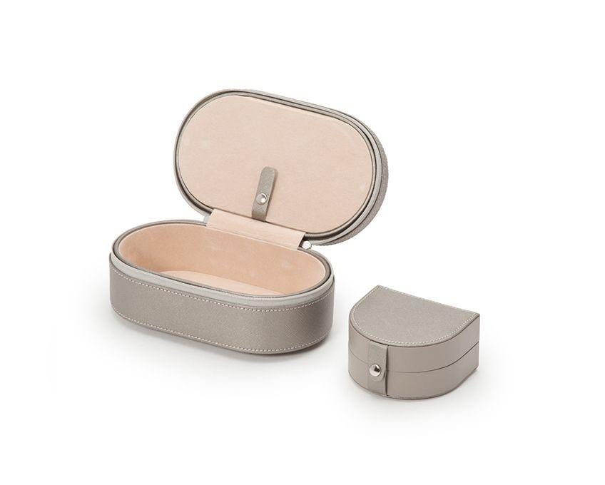 WOLF 280634 Oval Pewter Saffiano Zip Travel Case With Zip Closure