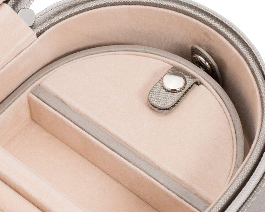 WOLF 280634 Oval Pewter Saffiano Zip Travel Case With Zip Closure