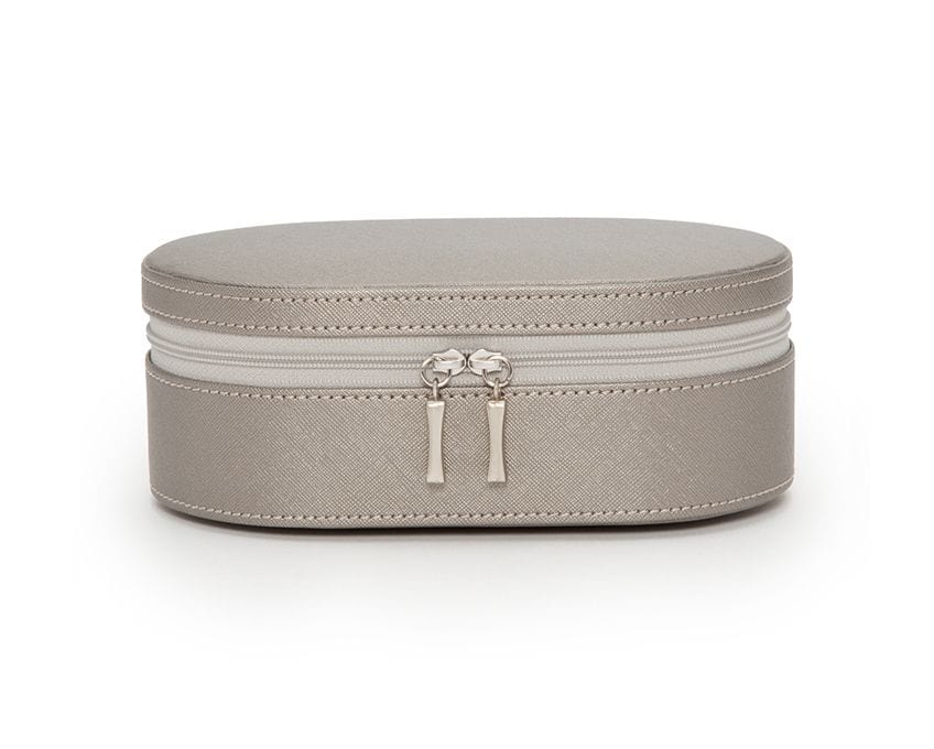 WOLF 280634 Oval Pewter Saffiano Zip Travel Case With Zip Closure