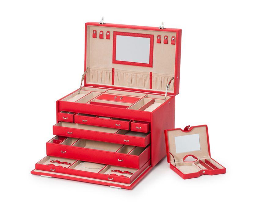 WOLF Heritage Red Saffiano Jewelry Armoire Box 280814