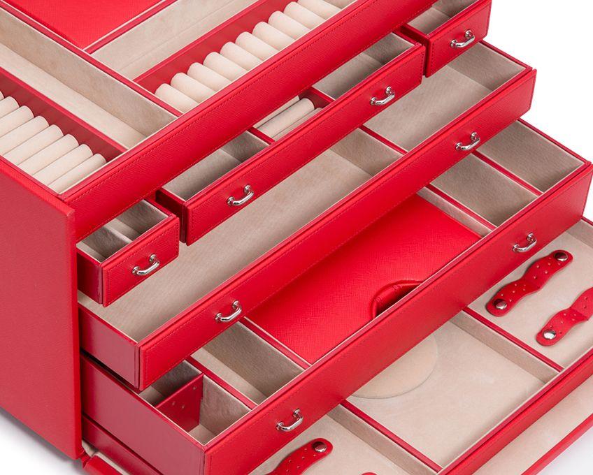 WOLF Heritage Red Saffiano Jewelry Armoire Box 280814