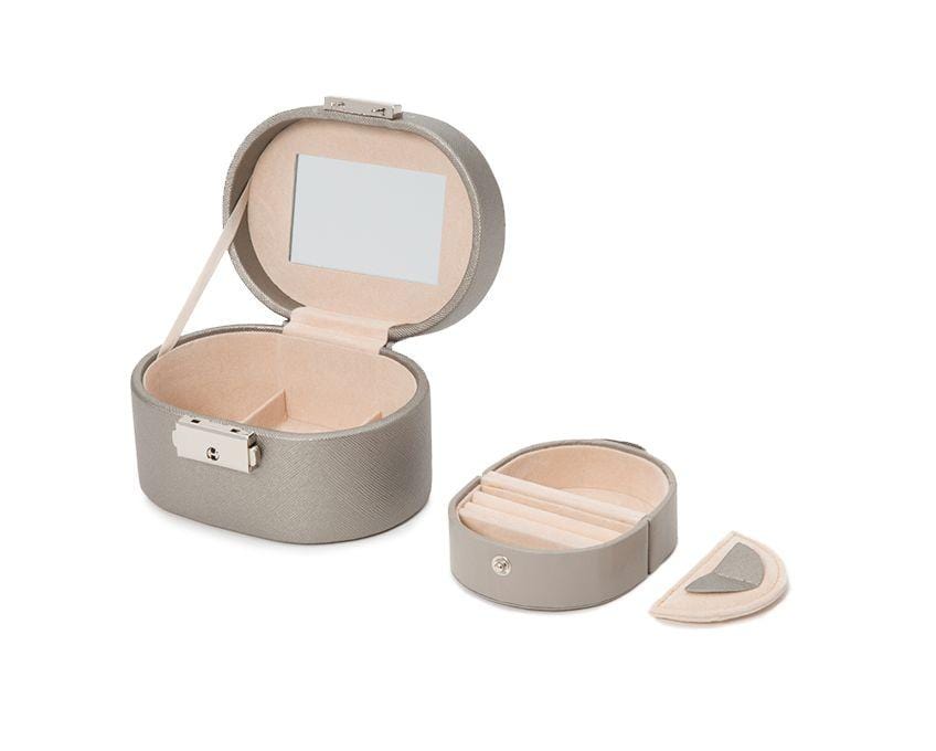 WOLF Heritage Mini Oval Pewter Saffiano Jewelry Box 281434