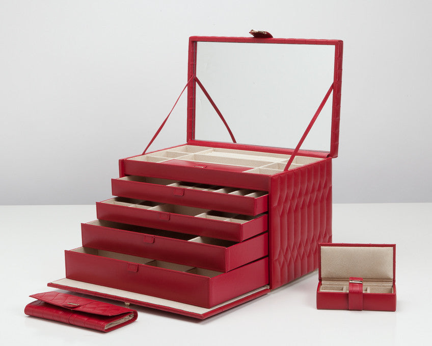 WOLF 329572 Caroline Red Quilted Extra Large Jewelry Case