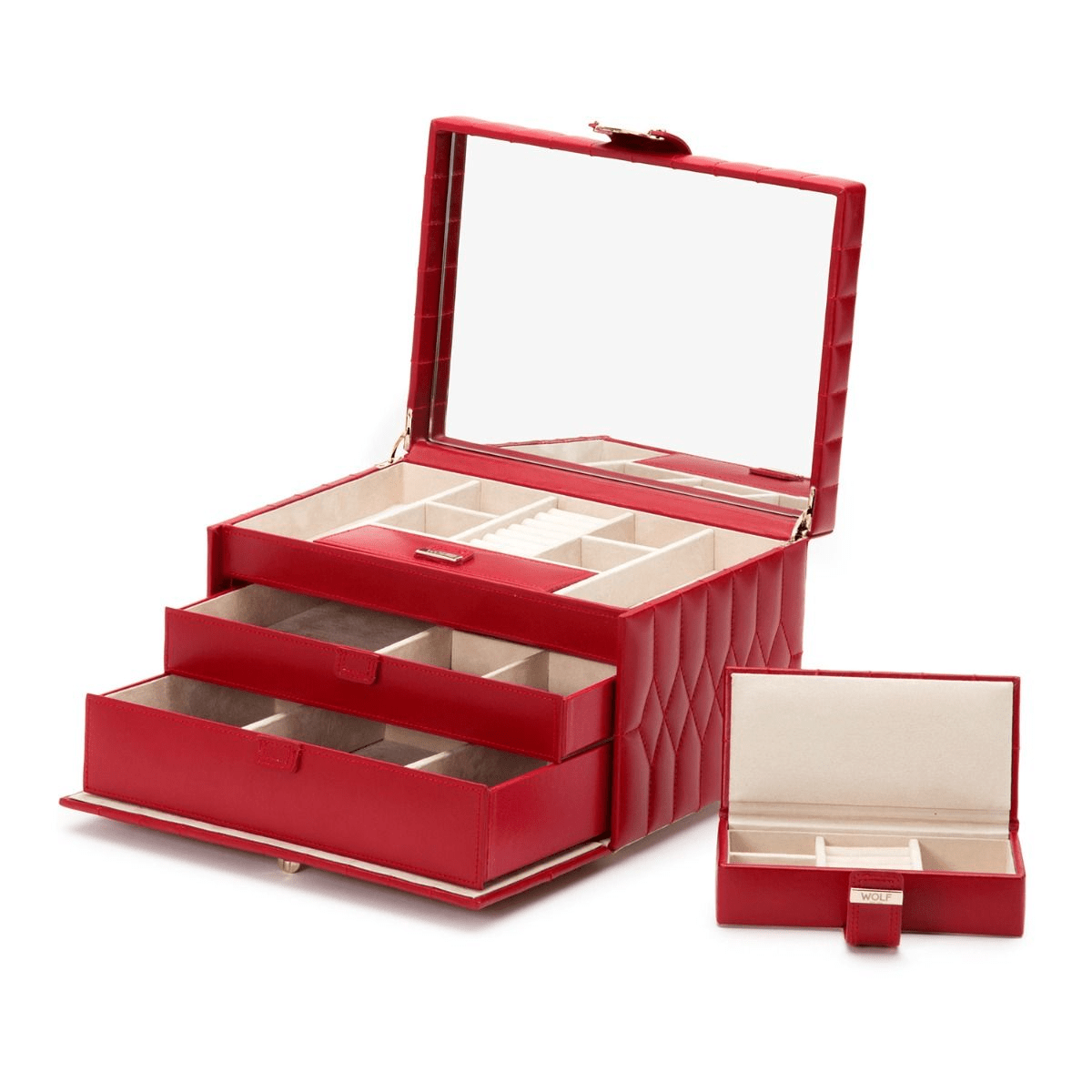 WOLF 329772 Caroline Red Quilted Medium Jewelry Case