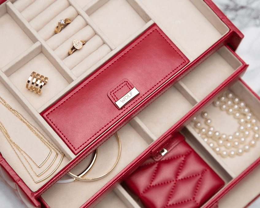 WOLF 329772 Caroline Red Quilted Medium Jewelry Case