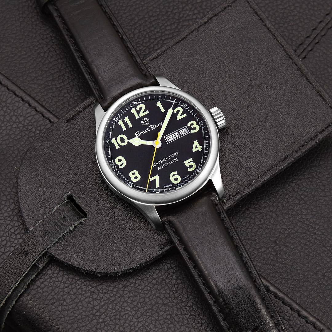 Ernst Benz Chronosport Traditional 44mm Black Dial Green Luminous Numerals Men's Watch GC40211