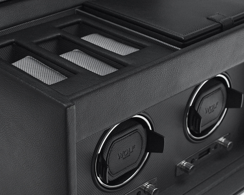 WOLF 456202 Viceroy Double Watch Winder Black With Storage And Travel Case