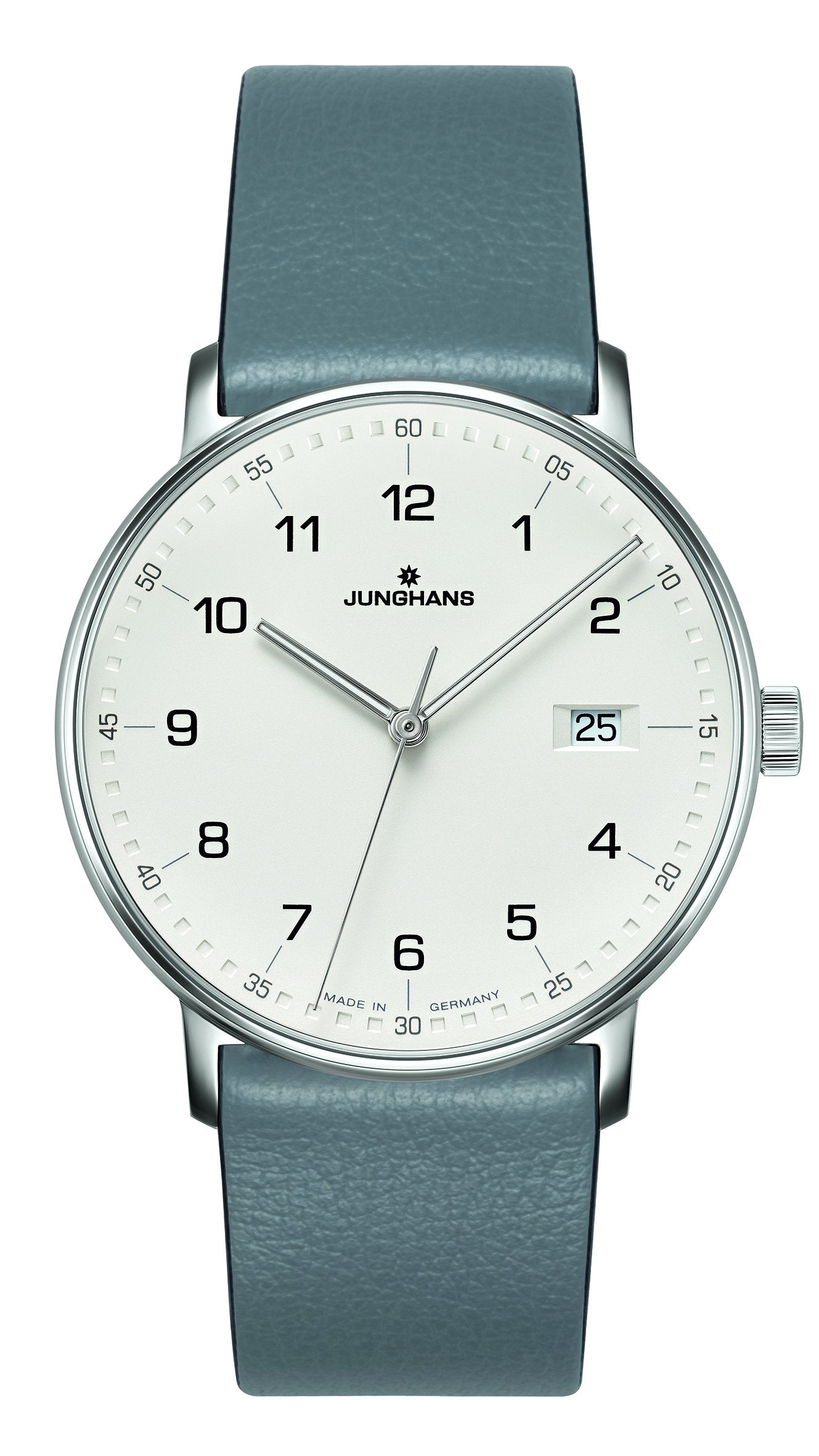 Junghans Form Quarz 39mm Grey Leather Strap Men's Watch 041/4885.00