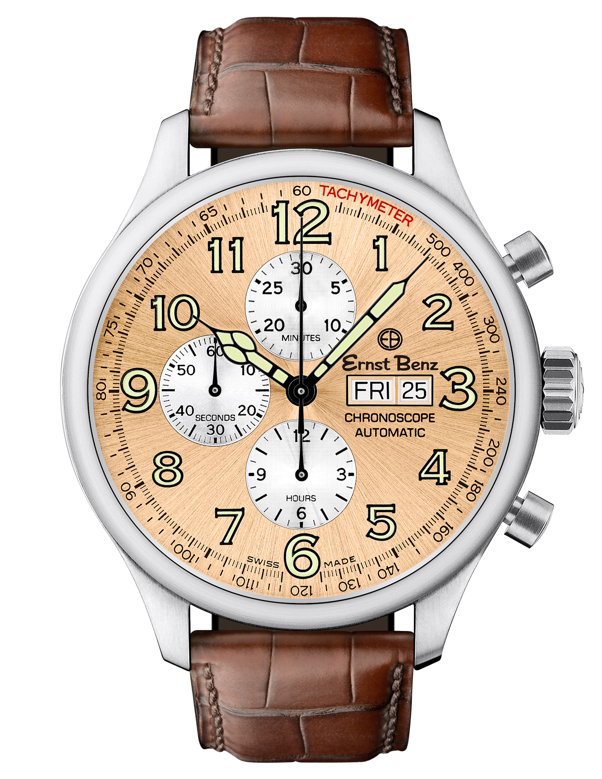 Ernst Benz Chronoscope 47mm Copper Dial Brown Alligator Strap Men's Watch GC10113