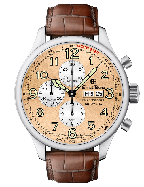 Ernst Benz Chronoscope 47mm Copper Dial Brown Alligator Strap Men's Watch GC10113