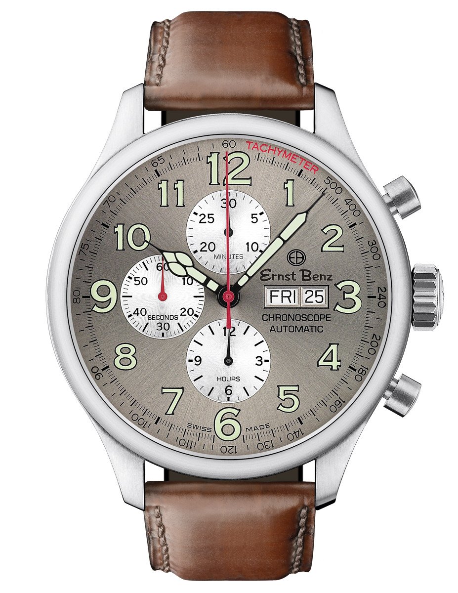 Ernst Benz GC10115 Men's 47mm Automatic Watch Slate Gray Dial Traditional Brown Leather Strap