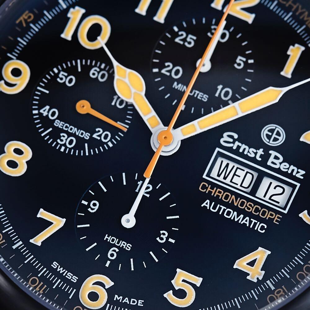 Ernst Benz Chronoscope 47mm Black - Orange Chronograph Men's Watch GC10116