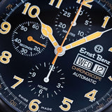 Ernst Benz Chronoscope 47mm Black - Orange Classic Alligator Strap Men's Watch GC10116