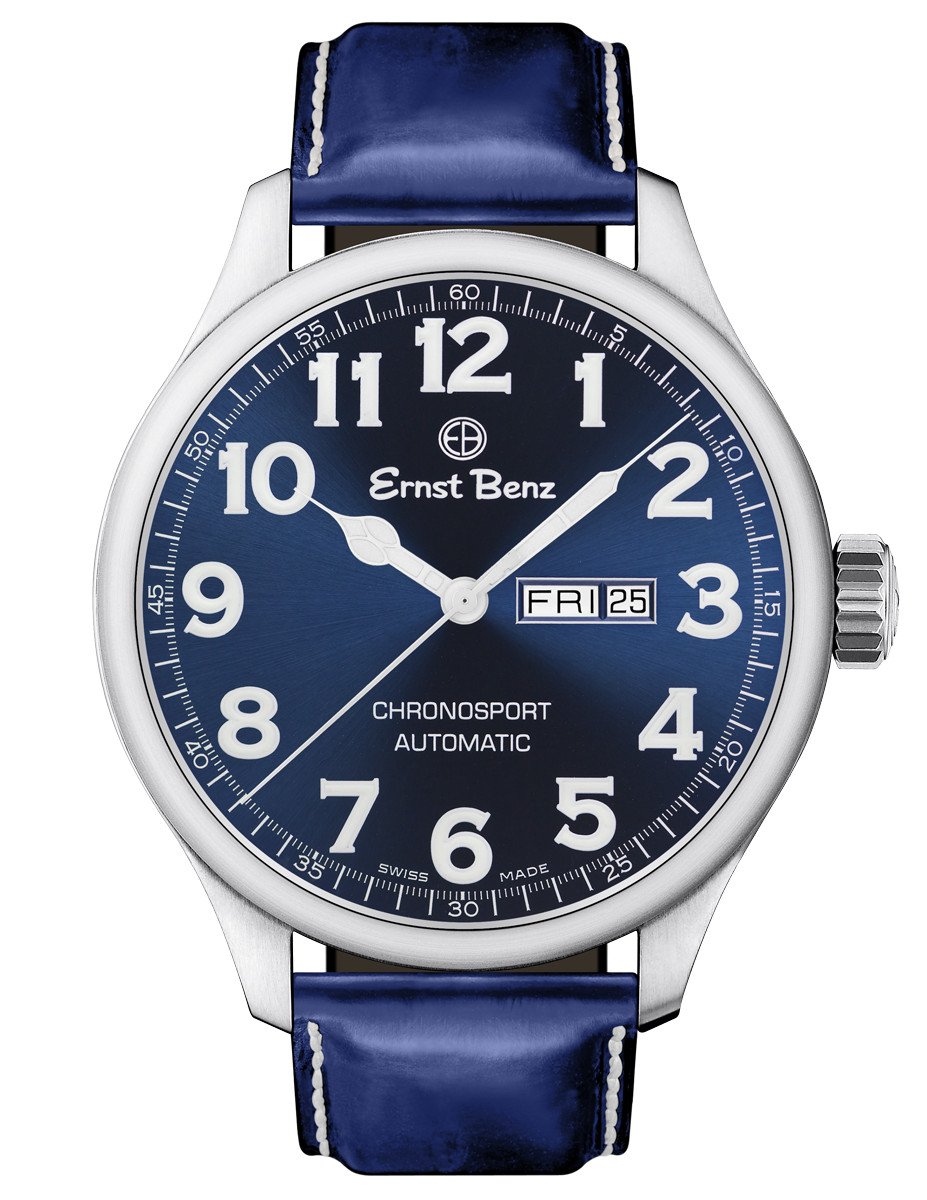 Ernst Benz Chronosport 47mm Blue Dial White Numerals Automatic Men's Watch GC10214