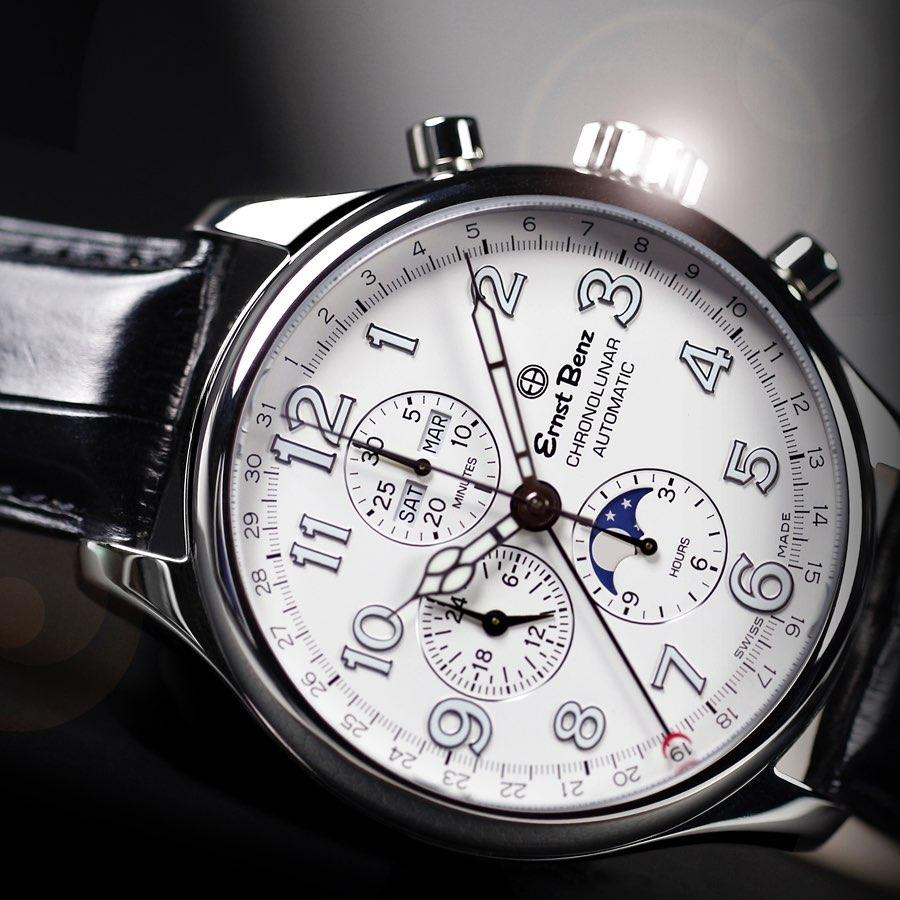 Ernst Benz Chronolunar Officer 47mm White Dial Automatic Men's Watch GC10382