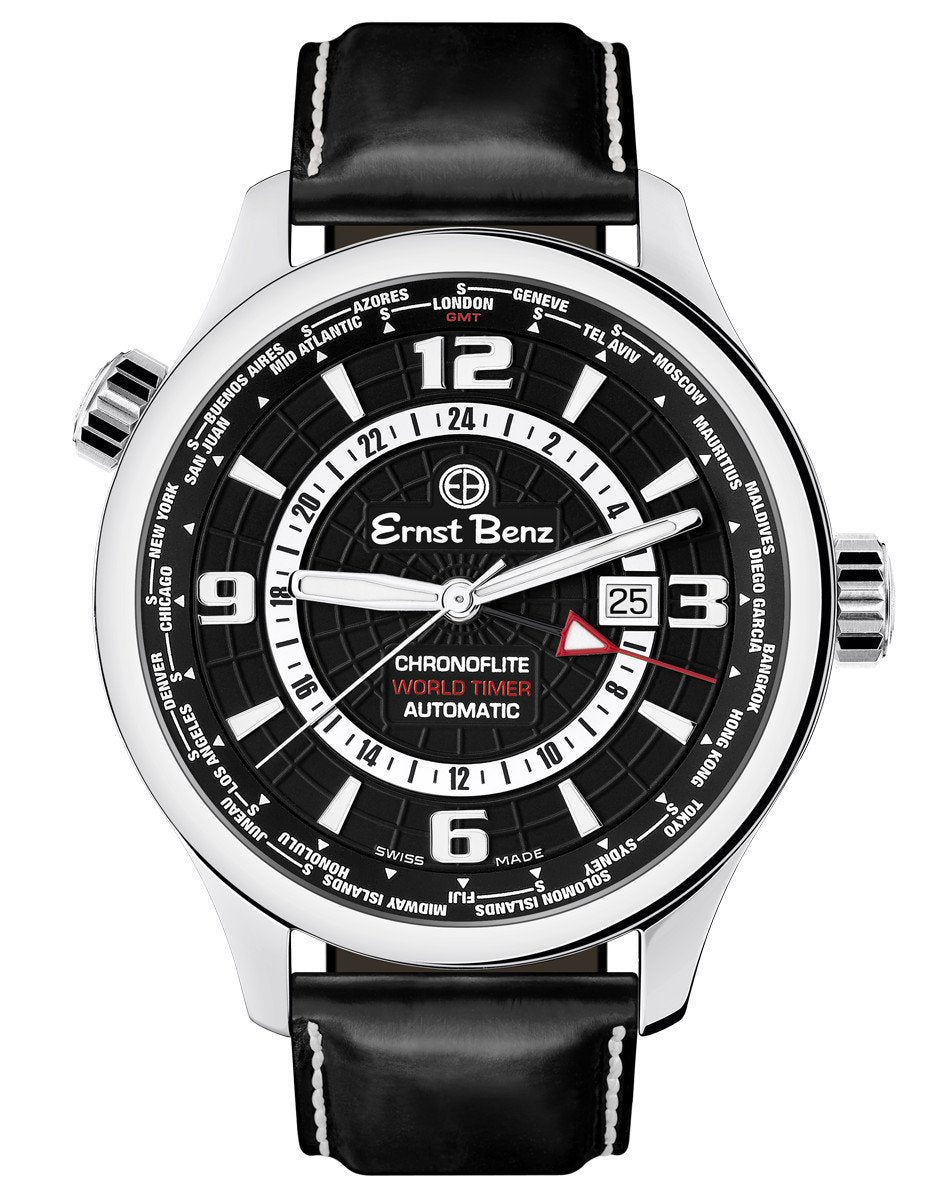 Ernst Benz Chronoflite World Timer GMT Black Dial 47mm Men's Watch GC10851