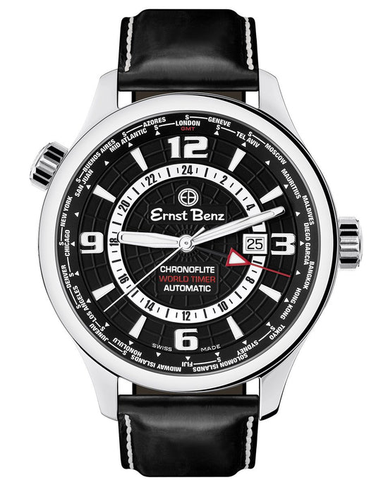 Ernst Benz Chronoflite World Timer GMT Black Dial 47mm Men's Watch GC10851