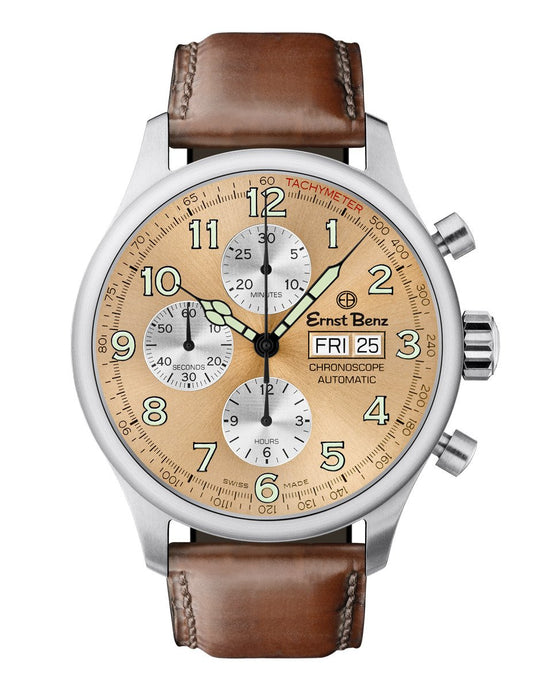Ernst Benz Chronoscope Chronograph Sunburst Dial 44mm Swiss Made Men's Watch GC40113