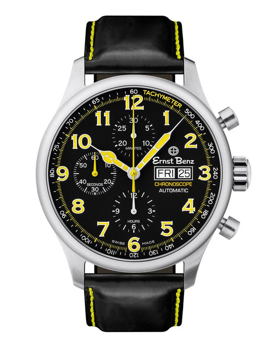 Ernst Benz Chronoscope 44mm Black - Yellow Chronograph Men's Watch GC40117