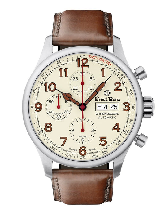 Ernst Benz Chronoscope 44mm Brown Leather Strap Chronograph Men's Watch GC40118