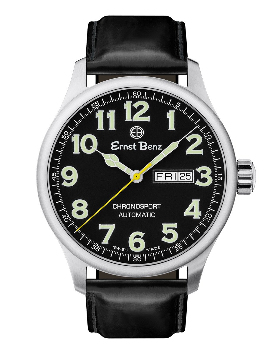 Ernst Benz Chronosport Traditional 44mm Black Dial Green Luminous Numerals Men's Watch GC40211
