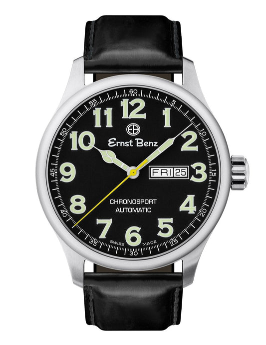 Ernst Benz Chronosport Traditional 44mm Black Dial Green Luminous Numerals Men's Watch GC40211